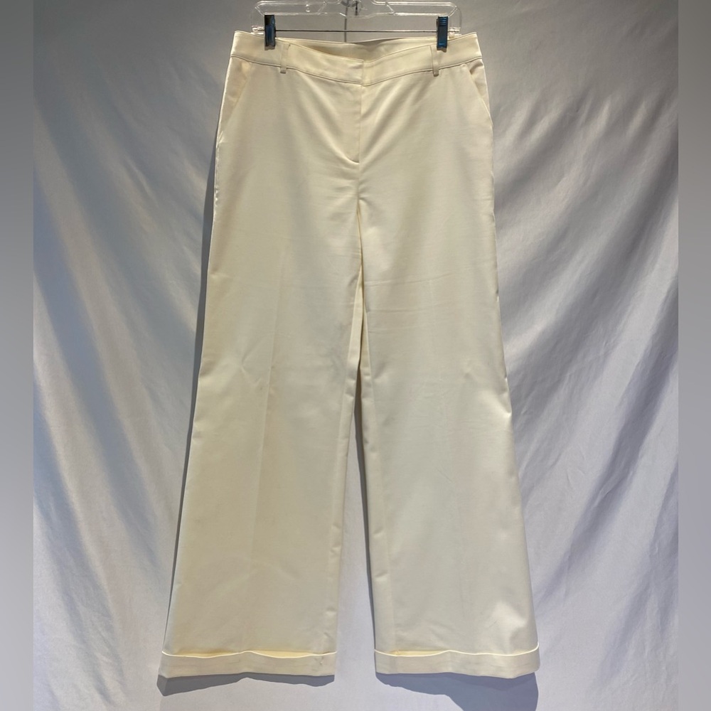 St John Ecru Knit Cuffed Wide Leg Trousers, Size 10 — Tall appropriate